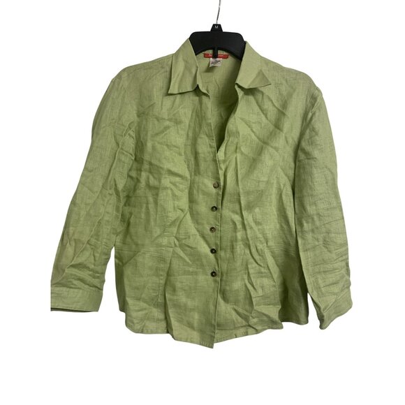 Anne Klein Linen Copped Button Up Blouse Size 14 - Picture 1 of 8